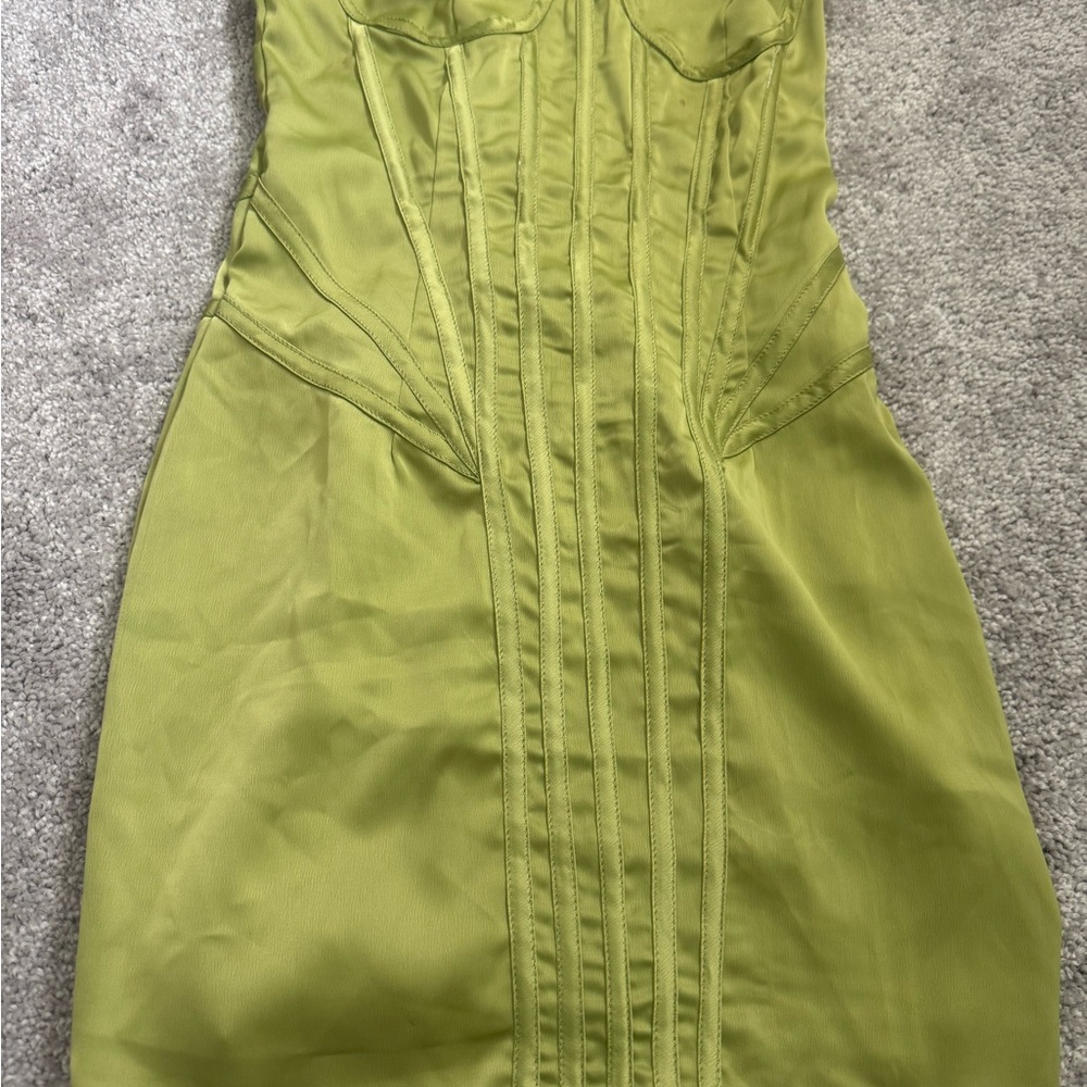 NWT PrettyLittleThing Olive Satin Corset Bodycon Dress – Size US 0